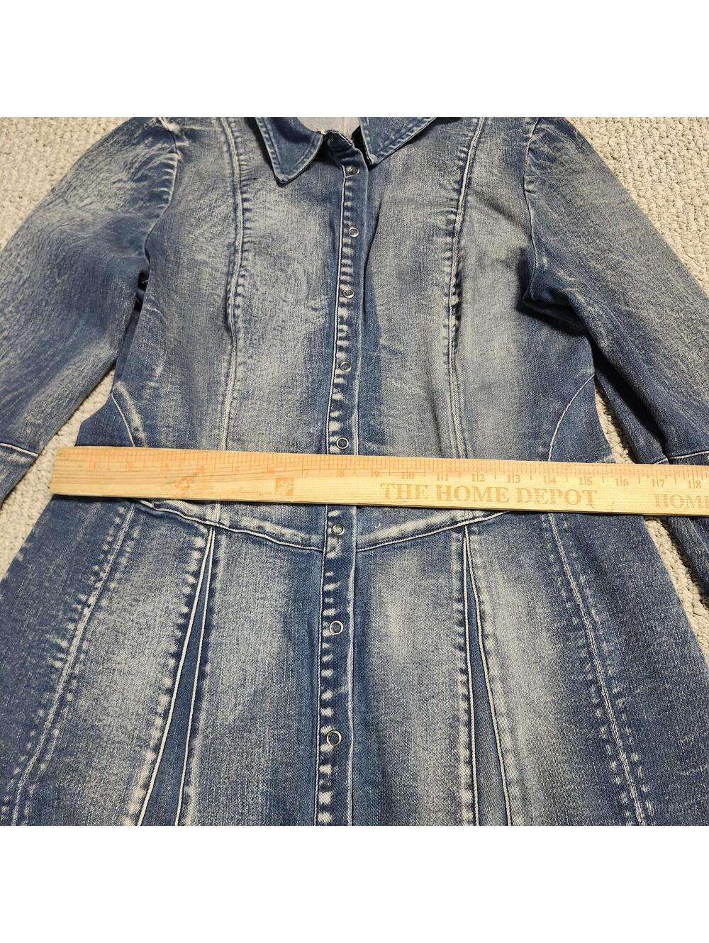 Free People Thea Denim Mini Snap Button-Up Dress Blue Size Medium Long Sleeve - Picture 4 of 11